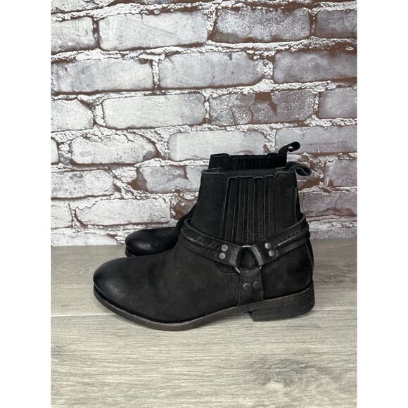 AllSaints Italy Black Leather Harness Ankle Chelsea Boots Women’s 37EU/6.5M US - Picture 5 of 16